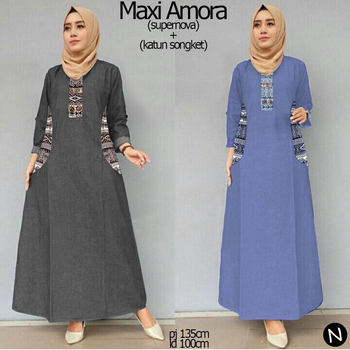66119 maxi amora/maxi dress/dress muslim/maxi songket/baju muslim