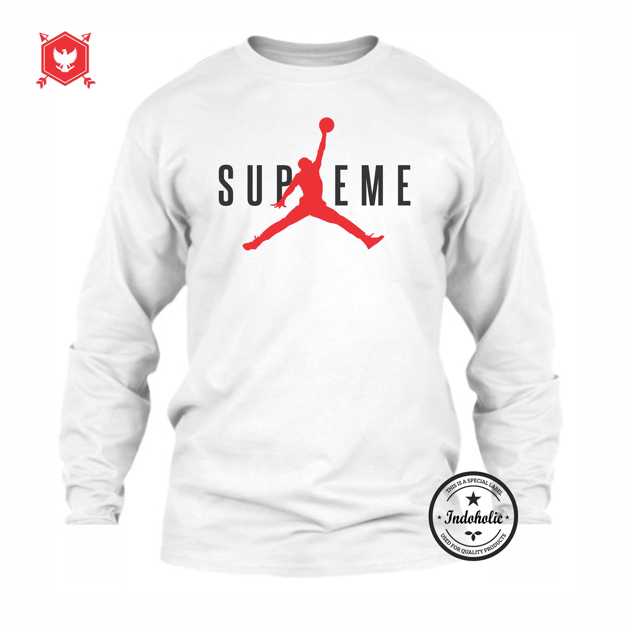 Indoholic Apparel Kaos Distro Supreme Baju Pria Bandung Lengan Tangan Panjang Muslim Moslem Premium Lebaran Murah Keren Wanita Anime - Putih