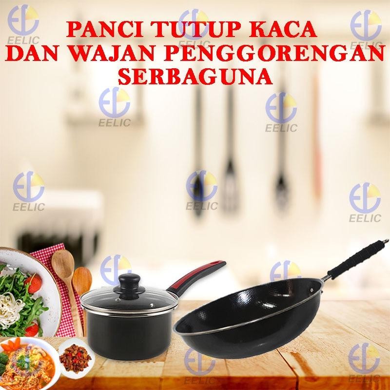 EELIC WAP-G40230 MIX HITAM PANCI SERBAGUNA PENUTUP KACA PANCI TEFLON PANCI SUSU TUTUP KACA WAP-G4020 DAN WAJAN PENGGORENGAN WAP-30CM Serbaguna Anti Lengket