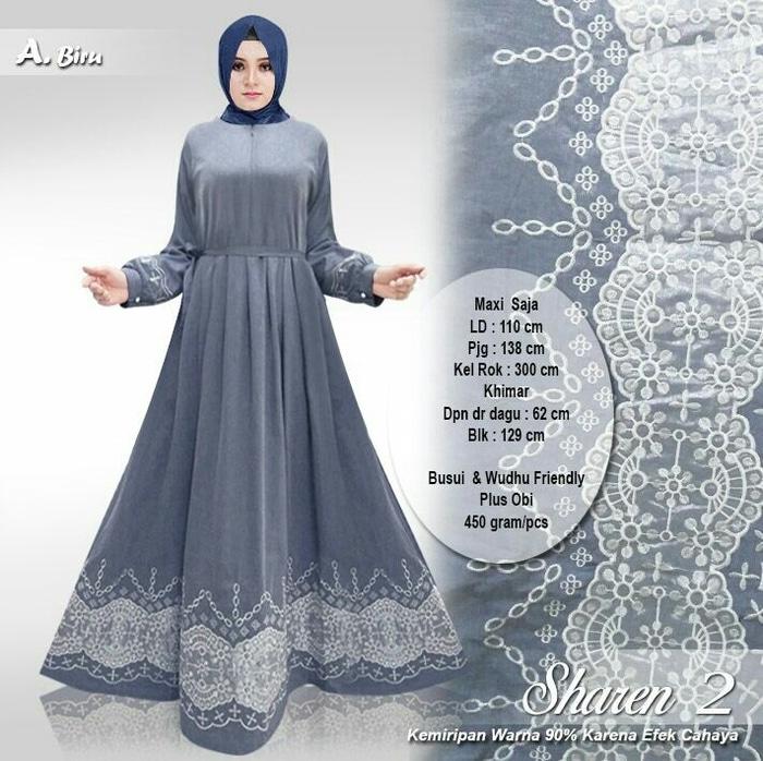 Kenzmal- Maxi Gamis Dress Baju Muslim Wanita Syari Denim Kiala Biru