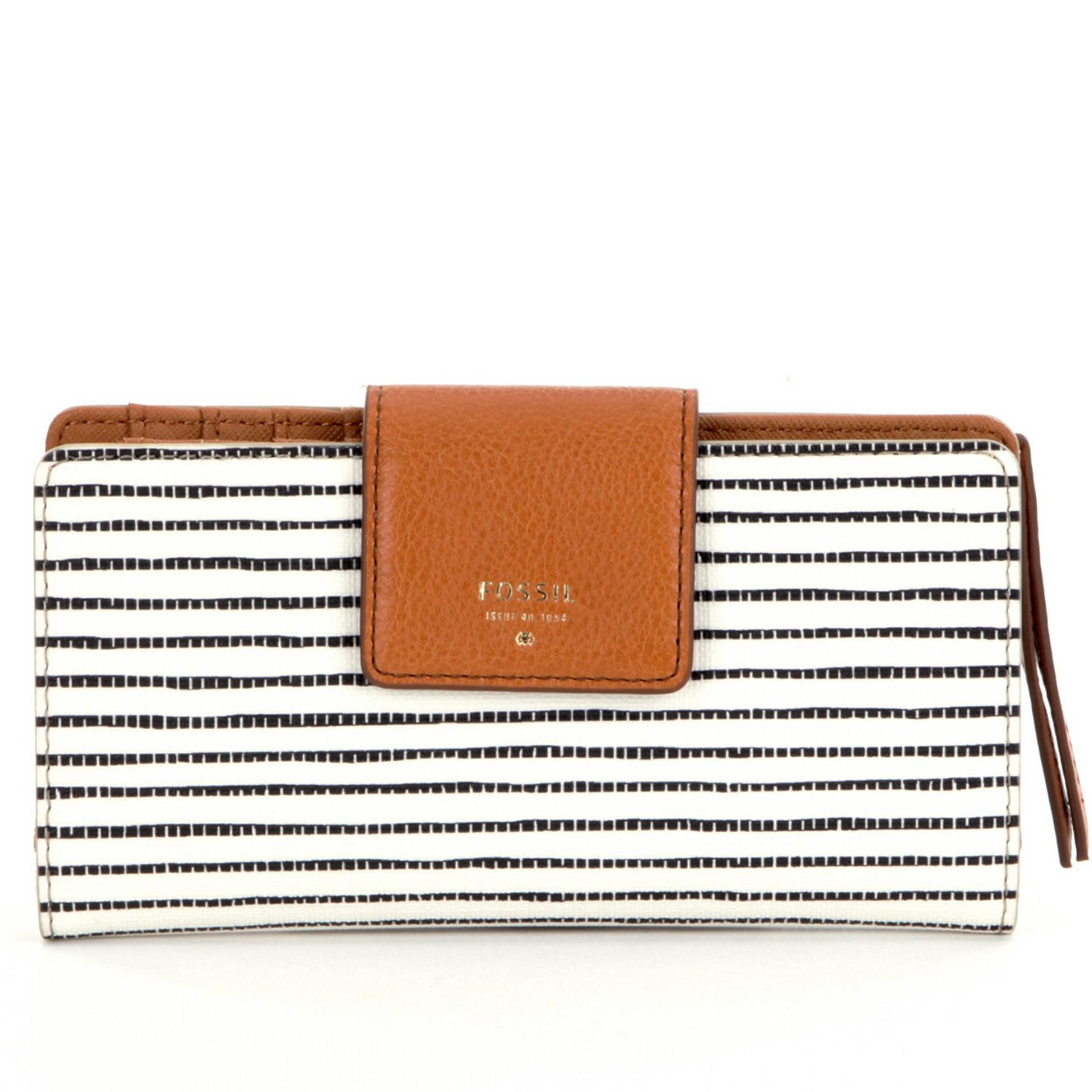 Fossil Sydney Tab Clutch Black Stripe - Hitam - Putih