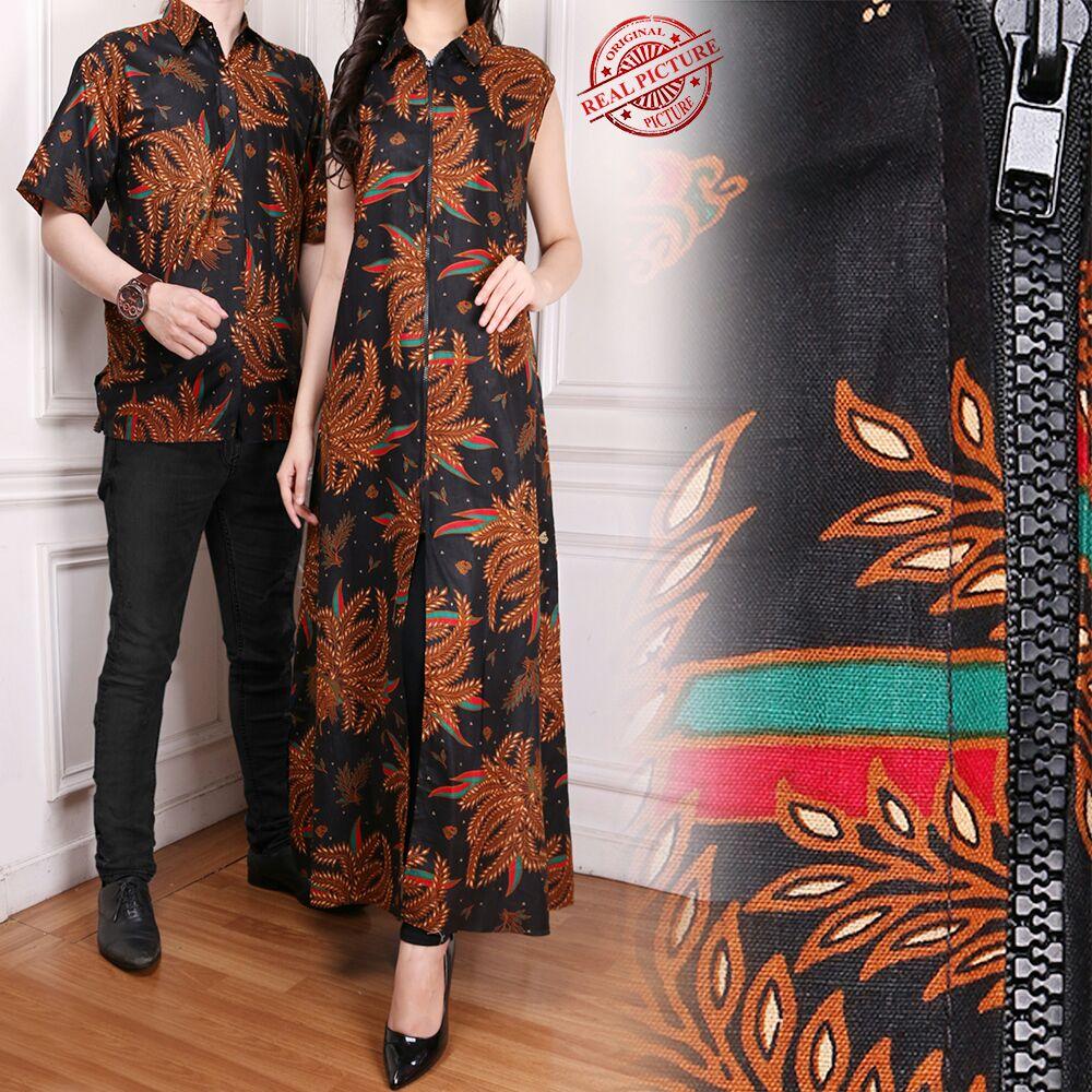 Cj Collection Couple Blazer batik 2in1 dress maxi panjang atasan blouse long tunik kemeja wanita long dress dan atasan kemeja pria shirt Ratu M - XL