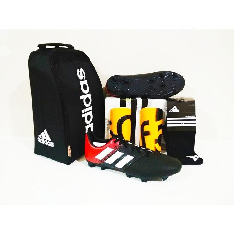 Sepatu Bola Ace 18 Black RedFG (Sepatu + Kaus Kaki + Tas Sepatu + Deker)