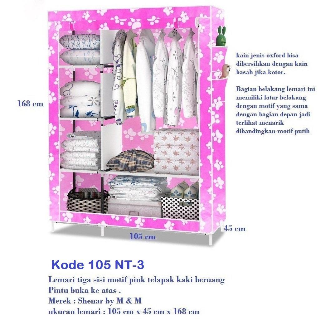 (3KG) 105NTOX LEMARI PAKAIAN 3 SISI BUKA ATAS 105X45X170CM KAIN OXFORD MERK SHENAR