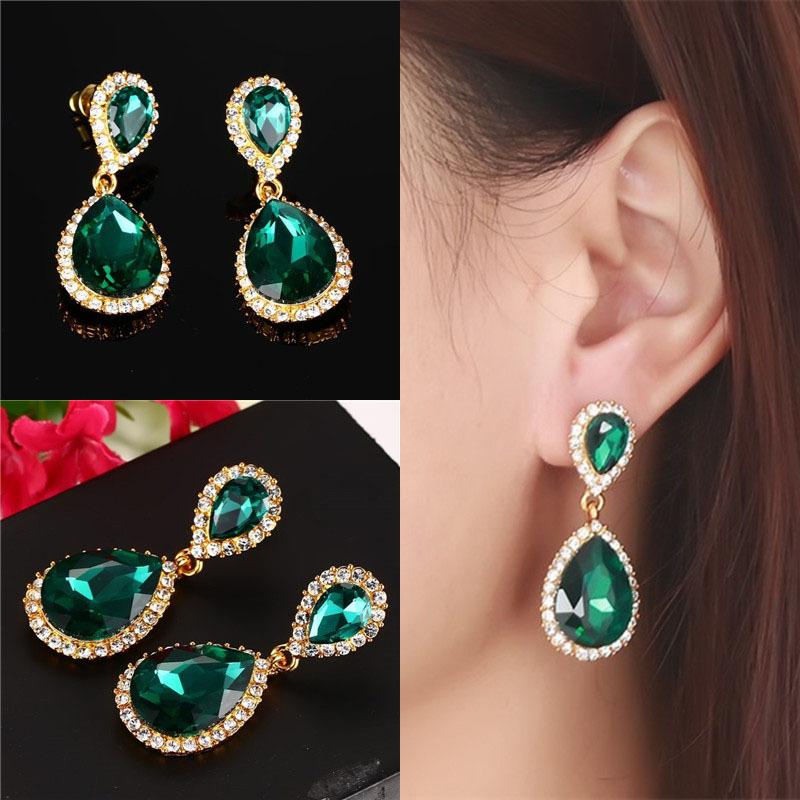 Fashion Gem Bagian Panjang Ceko Diamond Wanita Anting-Anting Emas Anti-alergi Earrings-Intl