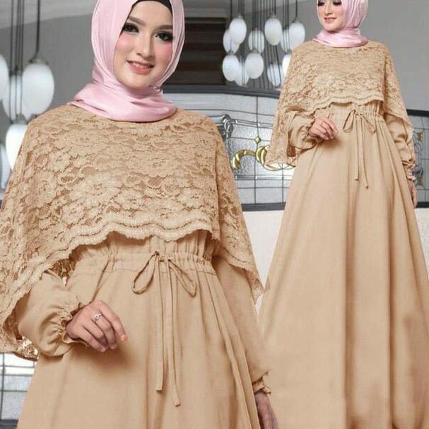 Baju Busana Muslim Gamis Brukat Remaja/Gamis Cape Olivia Brown Terbaru