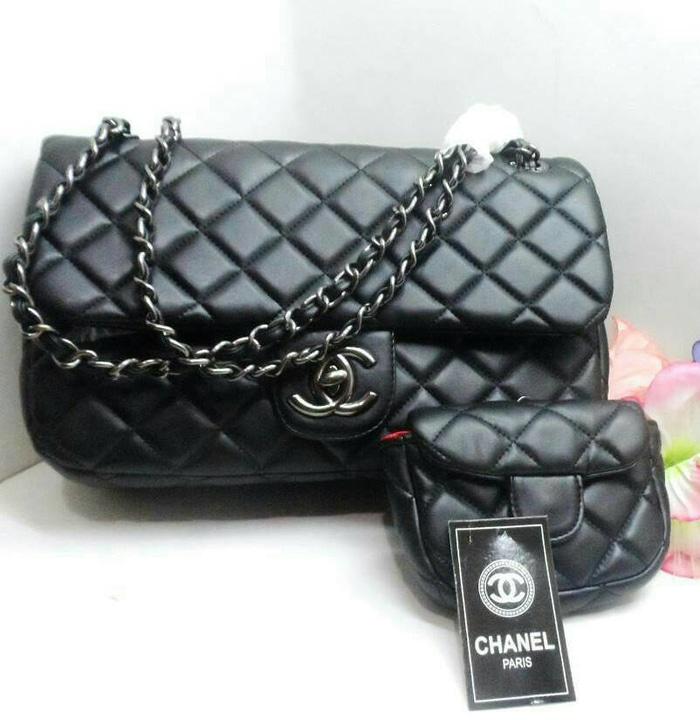 Tas Branded Chanel Mom Kids Anak Tali Rantai Blacknickel Warna Hitam