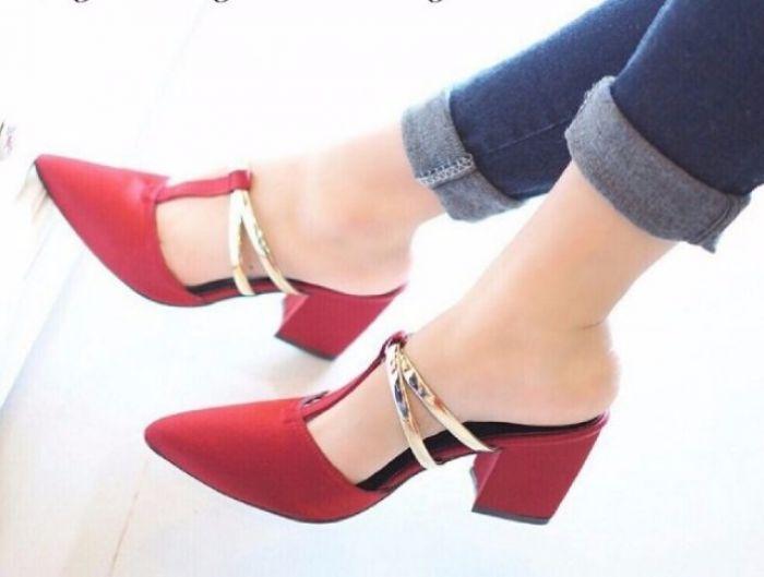 Sepatu Wanita High Heels PANTOPEL HAK TAHU TB37 MERAH Elegant utk Pesta dan Kerja Murah Berkualitas