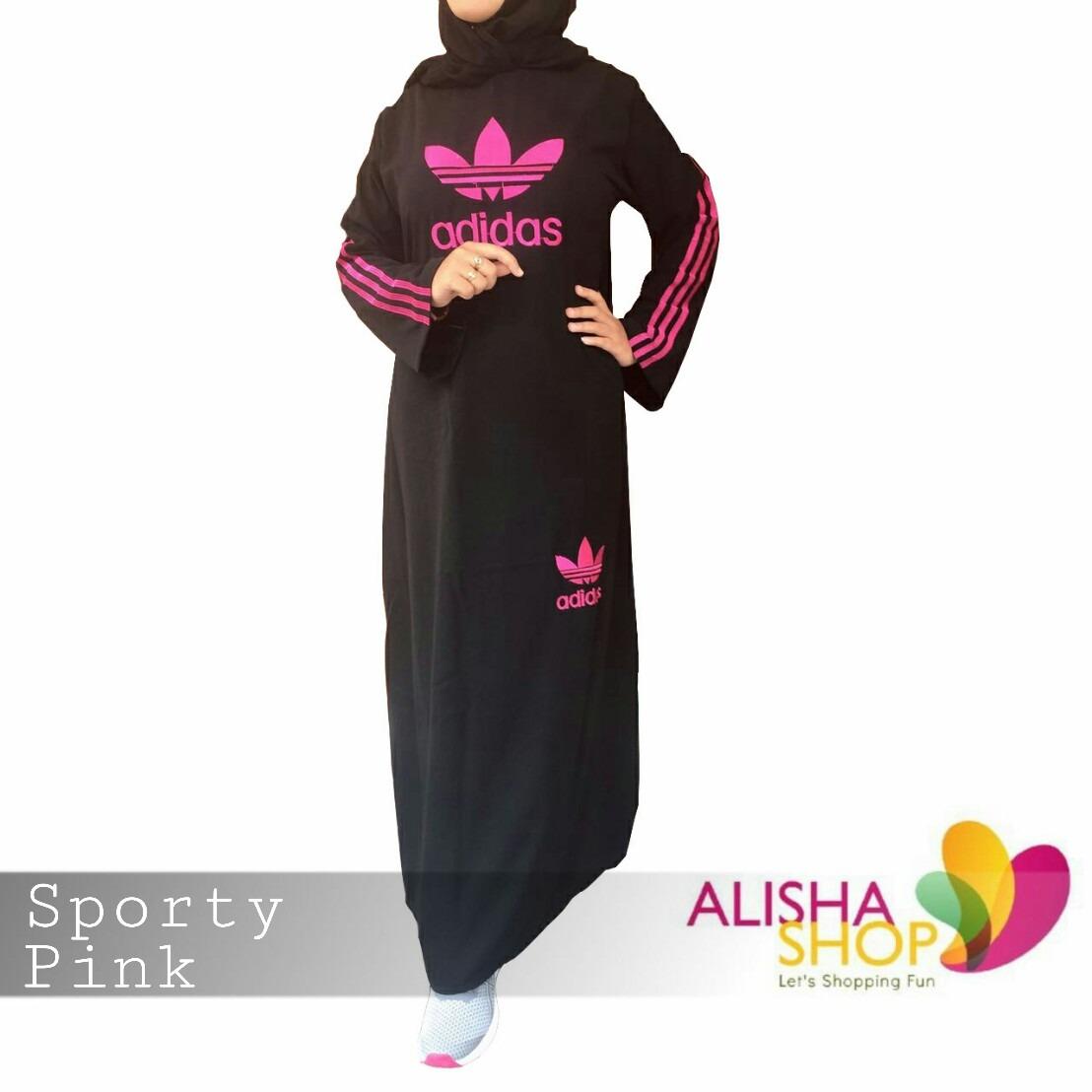 Abaya Gamis Wanita Sporty Pink No Pashmina