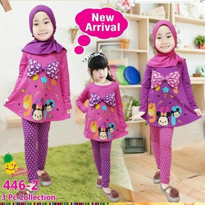 Promo Baju Muslim Anak Perempuan Little Pineapple LP Minnie Tsum Ungu Pink Murah