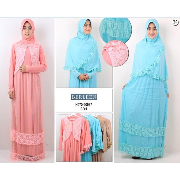 Oma Holley Fashion Lucretia Baju Muslim Dress Kombinasi Renda Termasuk Hijab - Size M
