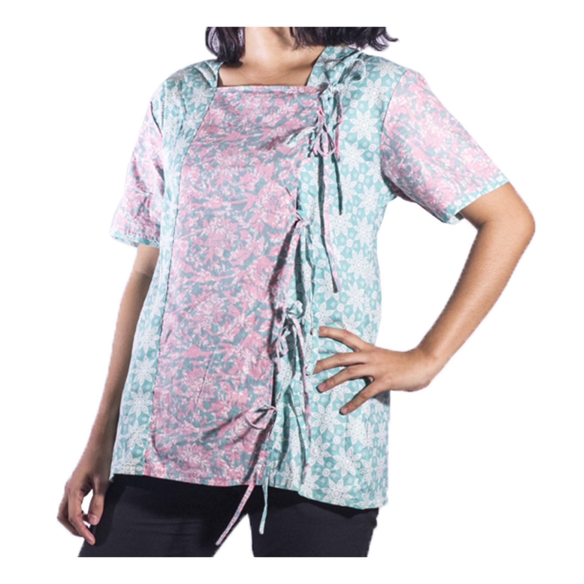 Mall BTM Fashion - Dina Collection Atasan Batik Jogja Murah Model Tali Ikat - Turquoise