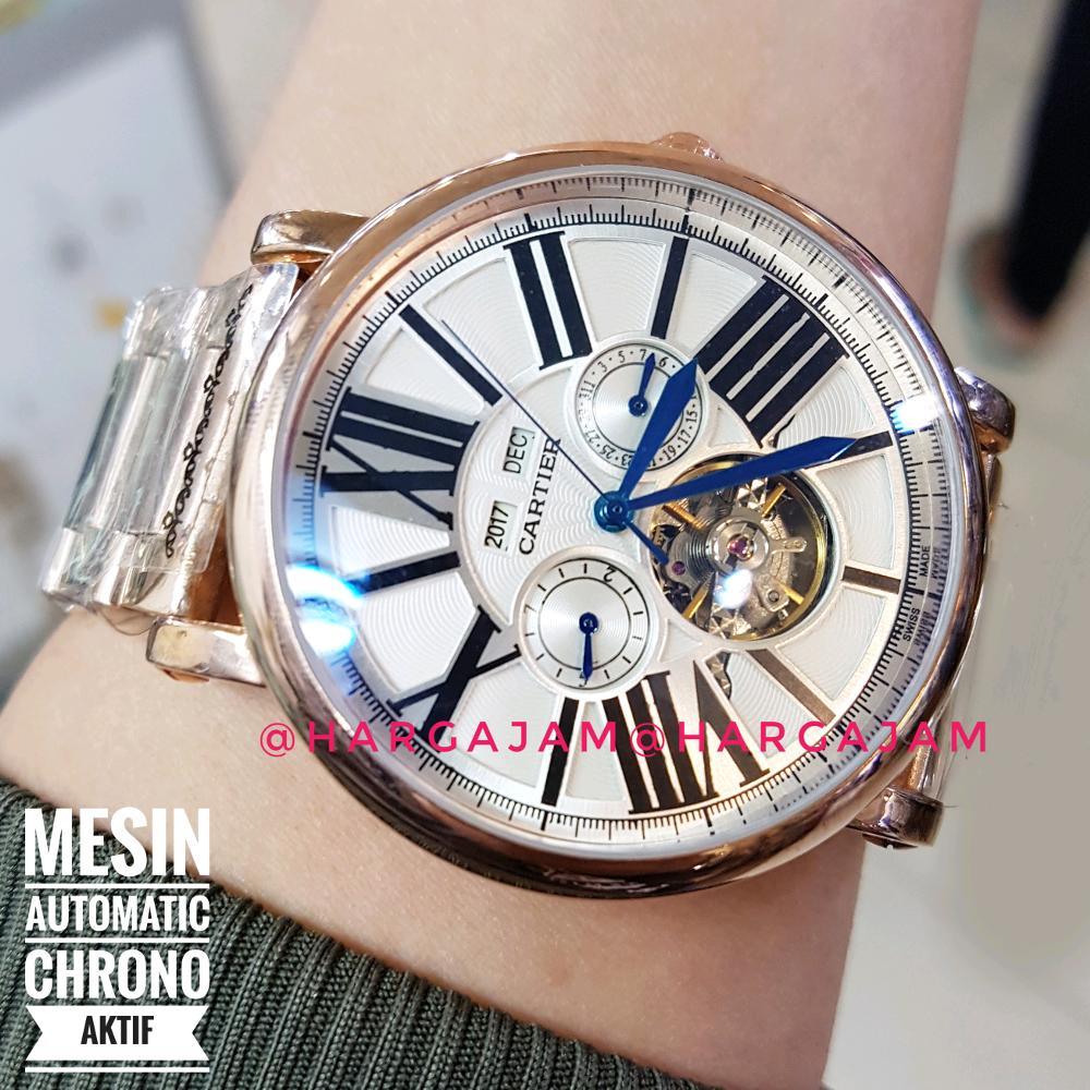 Jam Pria Automatic Cartier C1508 Super Chrono Rantai Rose Gold Romawi - Hargajam Matic Otomatis