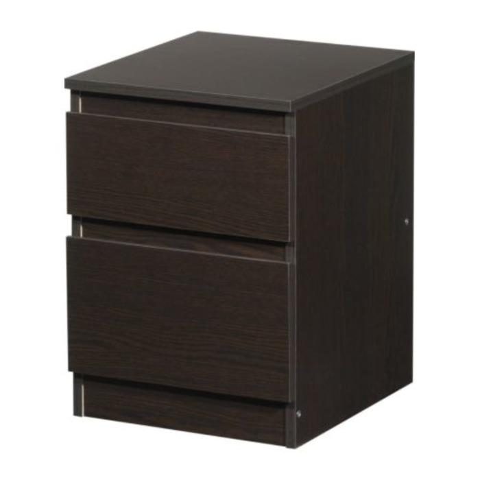 IKEA KULLEN Lemari 2 laci / meja samping tempat tidur, hitam-cokelat