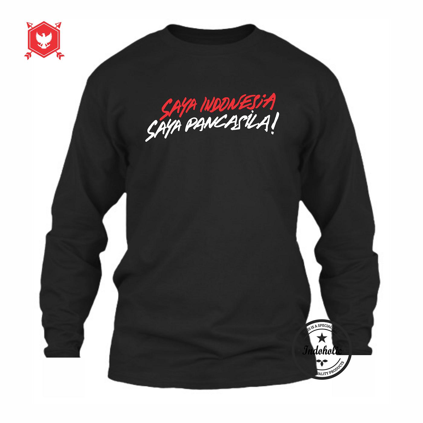 Indoholic Apparel Kaos Distro Saya Indonesia Saya Pancasila Baju Pria Bandung Lengan Tangan Panjang Muslim Moslem Premium Lebaran Murah Keren Wanita Anime - Hitam