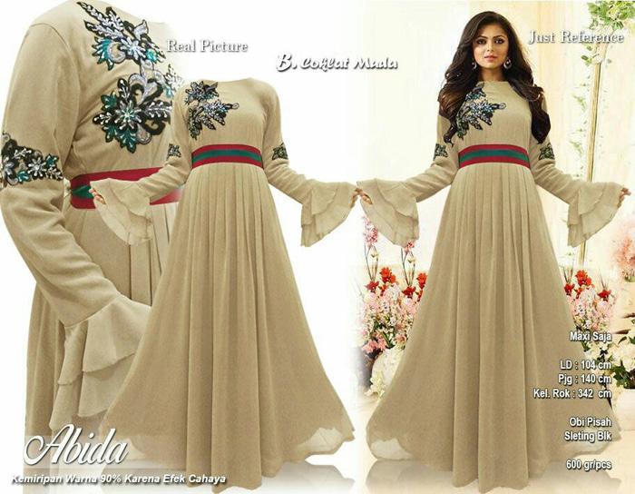 Kenzmal- Maxi Gamis Dress Baju Muslim Wanita Gamis India Adibah Coklat Muda