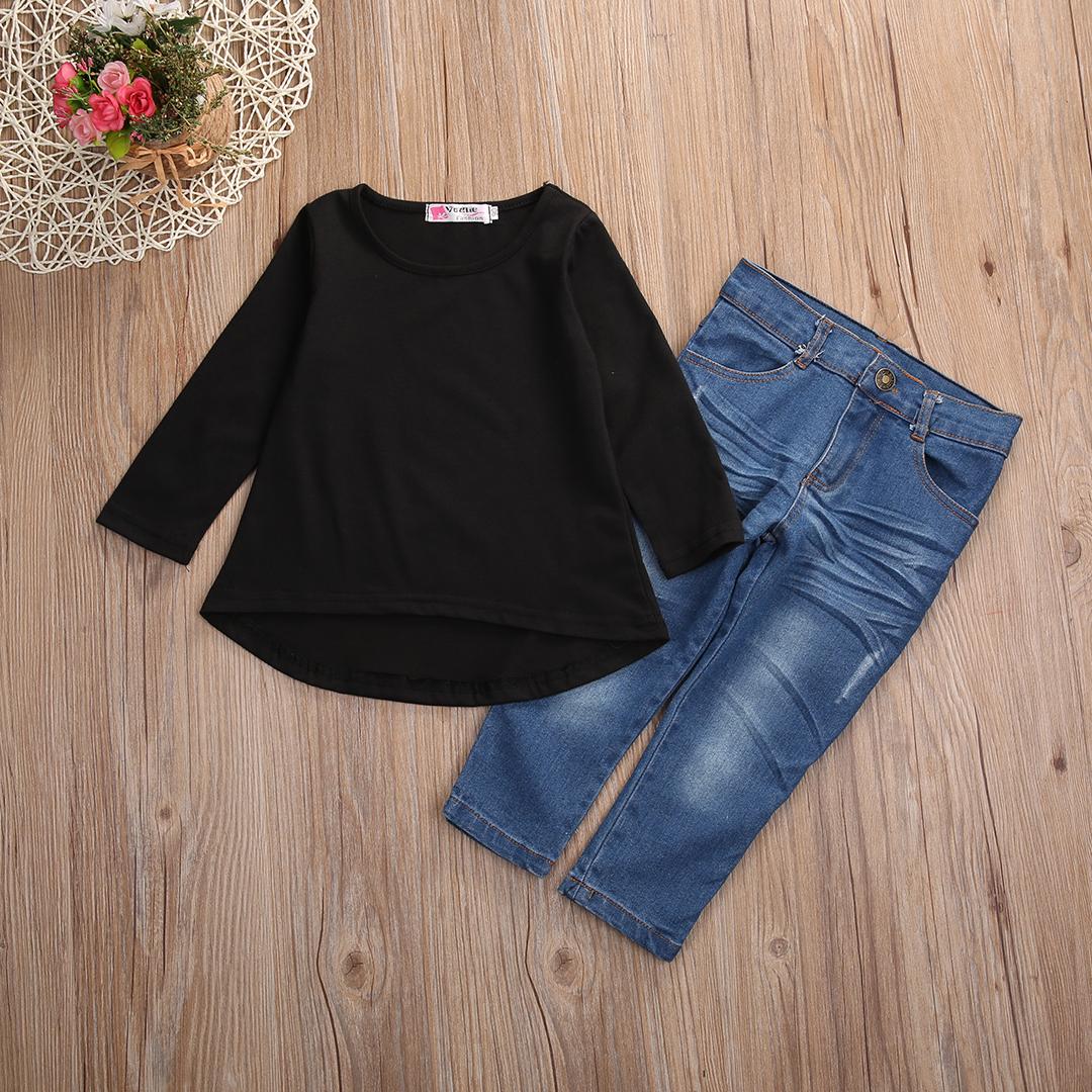 Anak-anak Bayi Perempuan Anak Hitam Terbaik Kaus + Jeans Denim Celana Pakaian Set Pakaian-Internasional Januari 2019 - 2 Anak-anak Bayi Perempuan Anak Hitam Terbaik Kaus + Jeans Denim Celana Pakaian Set Pakaian-Internasional - 2