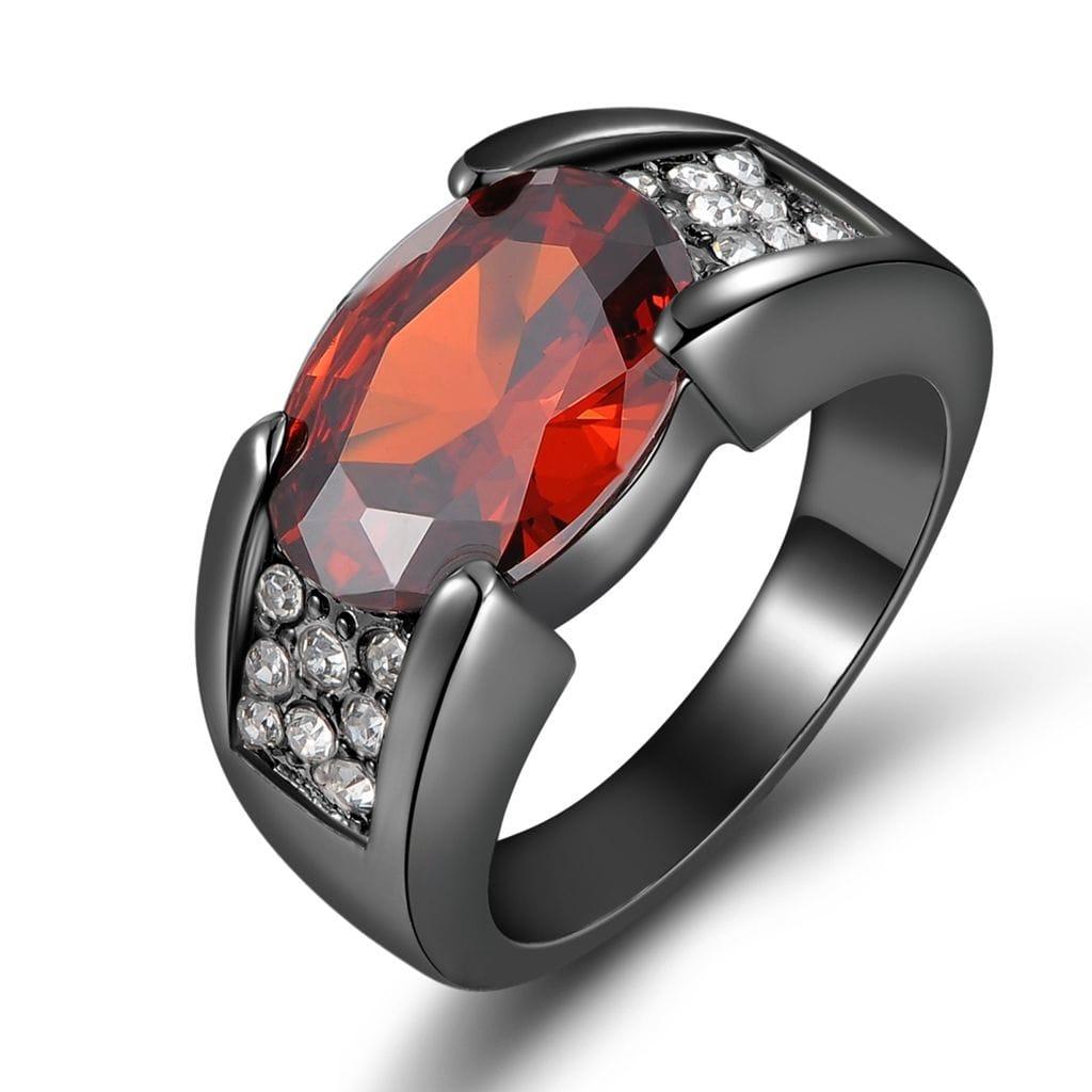 NEW Promo Perhiasan Cincin Unisex White Topaz Black Sapphire Amethis Garnet Black Gold 18K Murah