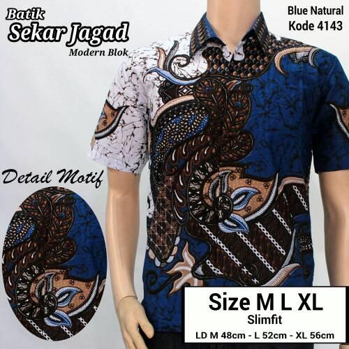 Baju Batik Kantor Baju Batik Kerja Atasan Batik Motif JAGAD - Biru