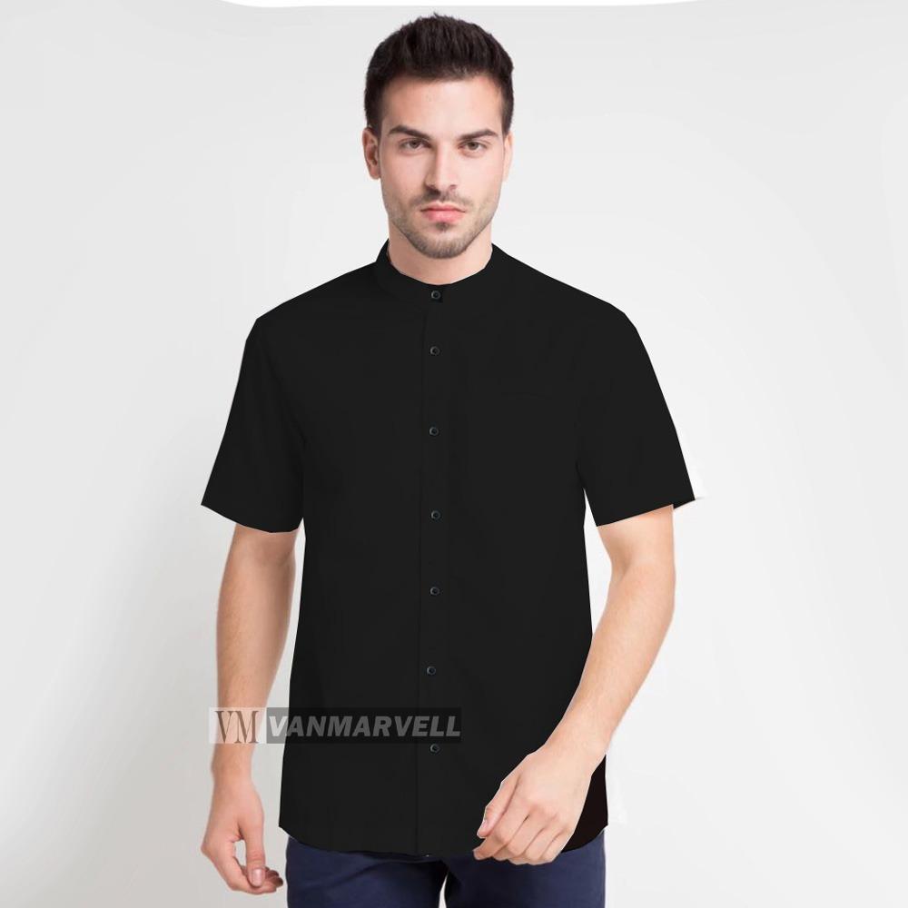 VM Kemeja koko Muslim Pendek Hitam - Baju Koko Polos Pendek