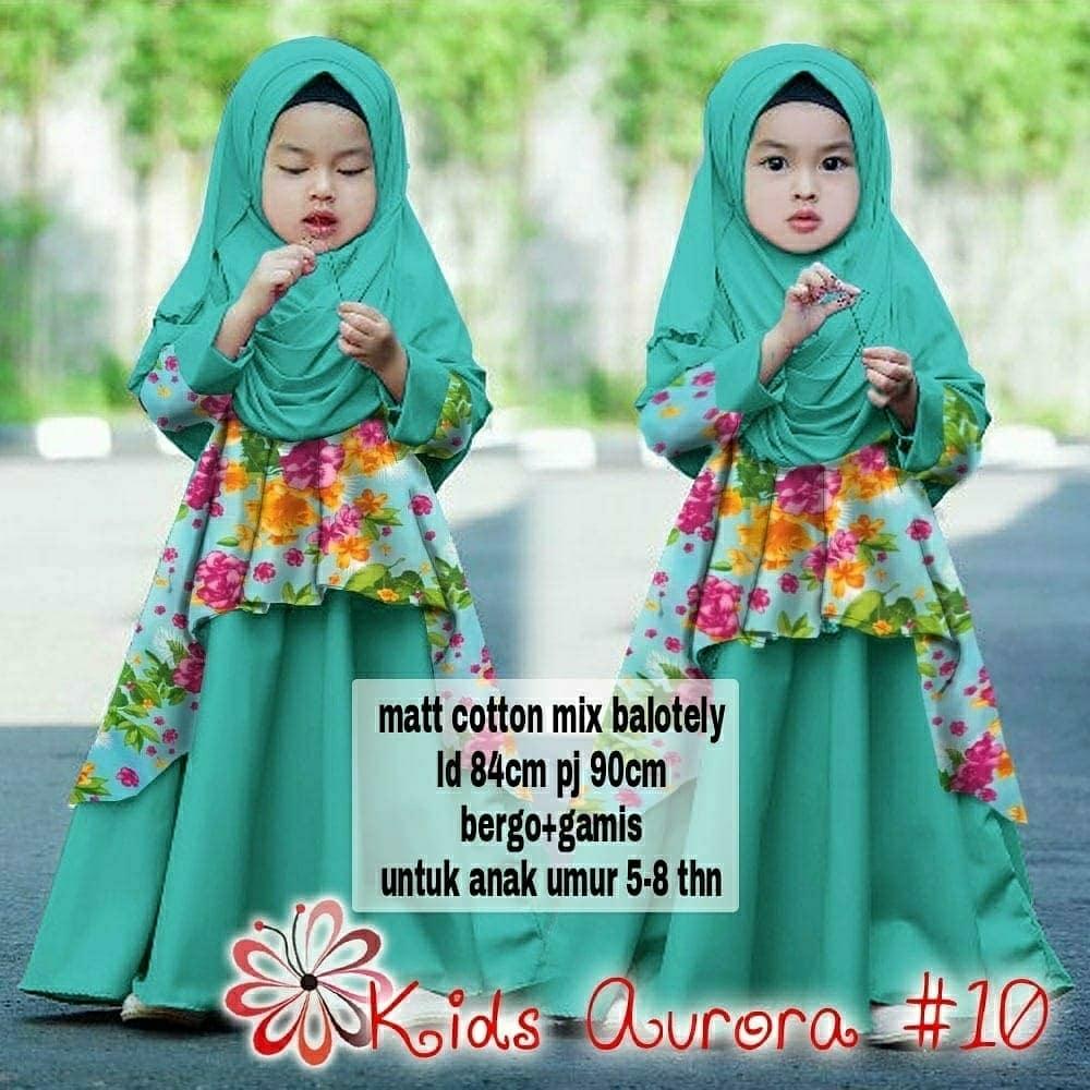 Grosir Hasanah Gamis Syari Kids Aurora - Set 2in1 Gamis Syari plus bergo Kids - Syari