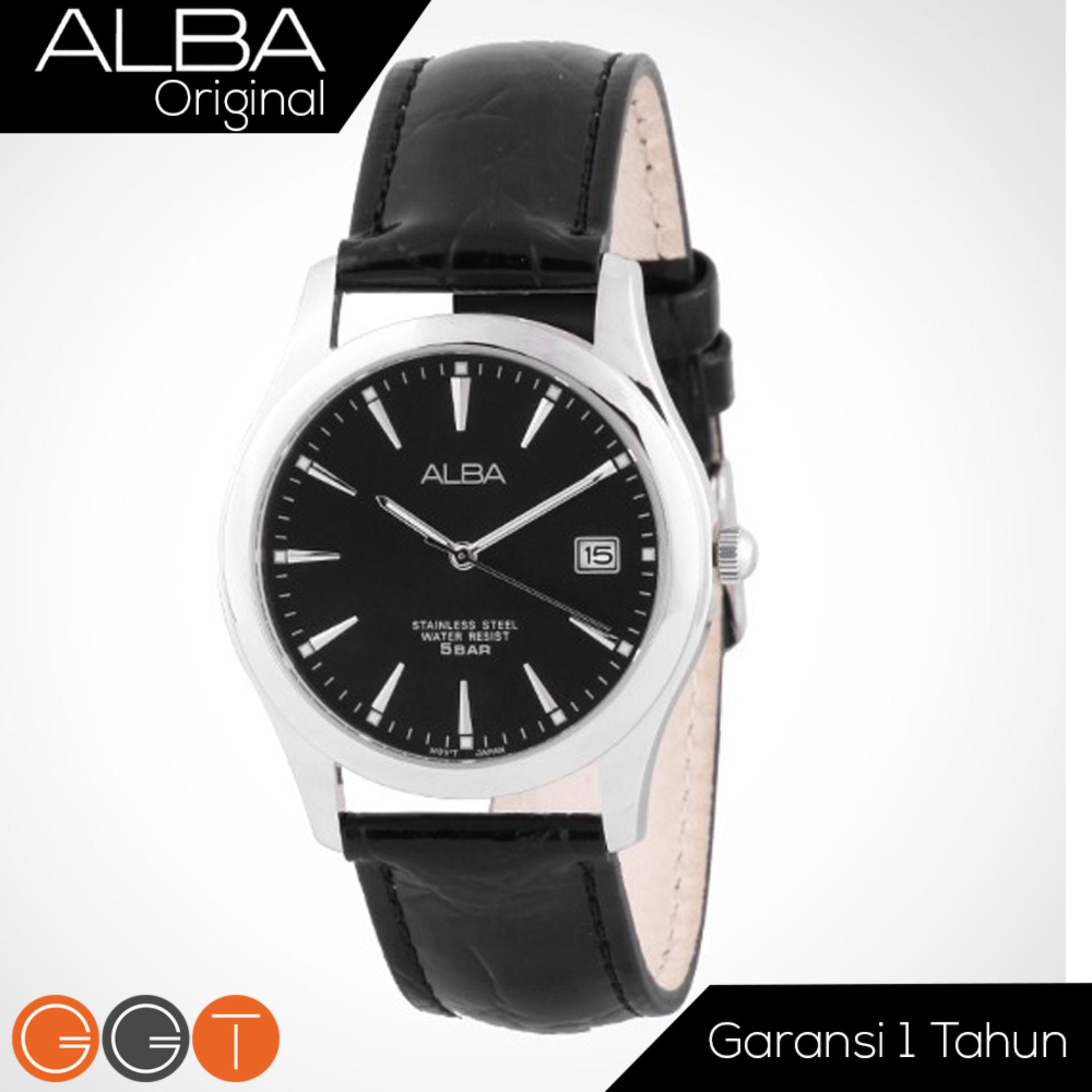 Alba Analog Jam Tangan Pria - Tali Kulit - AXHL Series - White Black