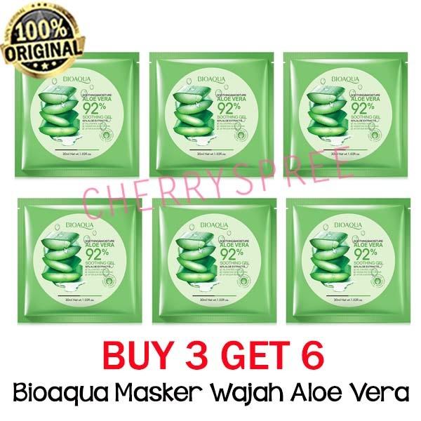 BUY 3 GET 6 Bioaqua Sheet Mask 92% Aloevera Masker Wajah Aloe Vera Whitening Melembabkan - 30ml
