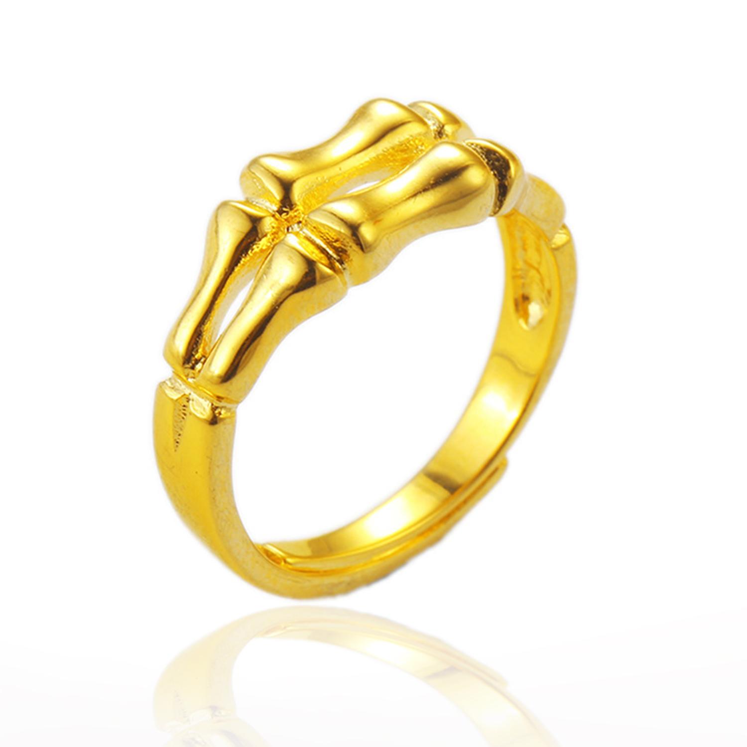 24K Gold Plated Ring Gothic Style Finger Bones Casual Simple Adjustable Open Rings Men Halloween Gifts Emas Korea Cincin Lelaki - intl