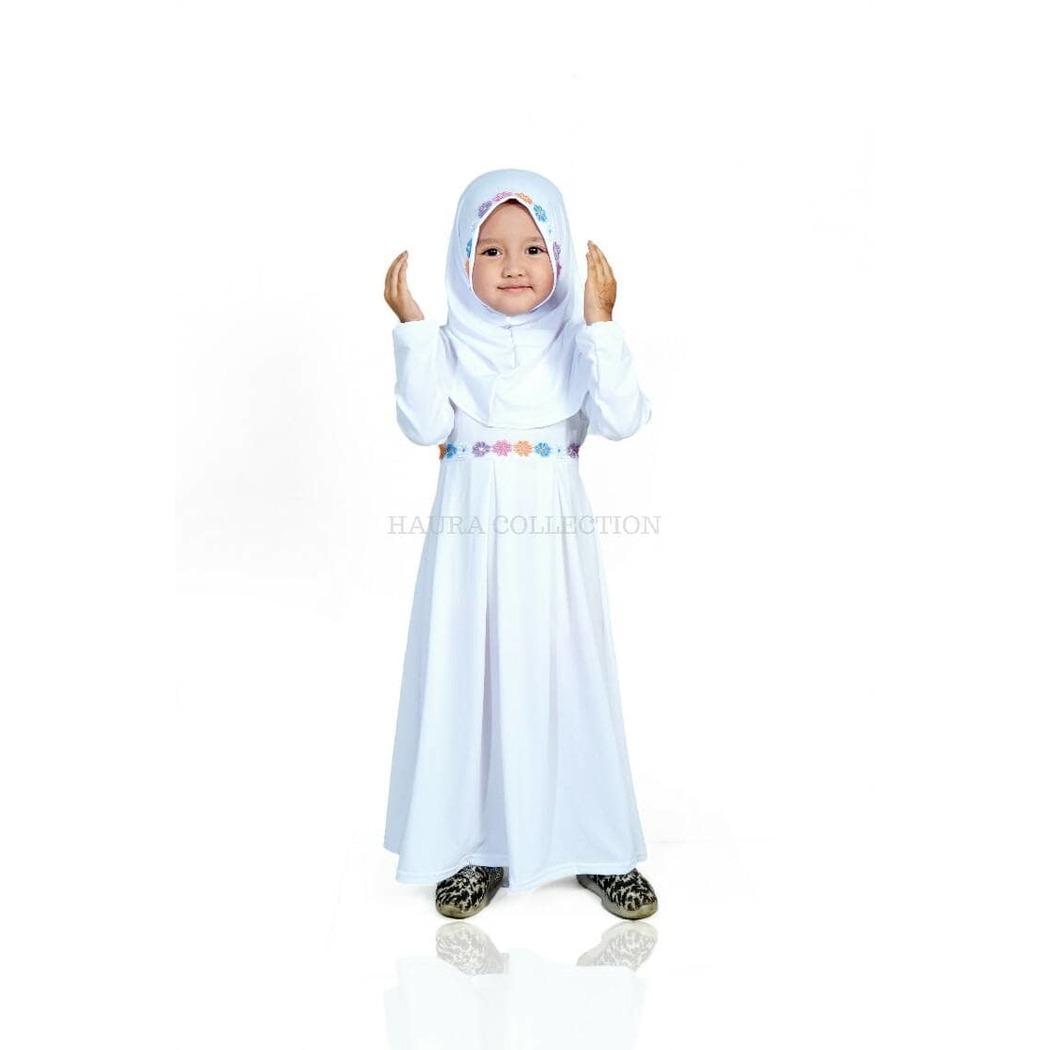 Baju muslim/gamis anak perempuan warna putih untuk manasik