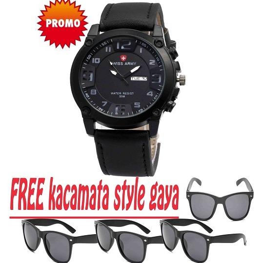 jam tangan pria original swiss army SA7169M limit edition gratis kacamata retro style