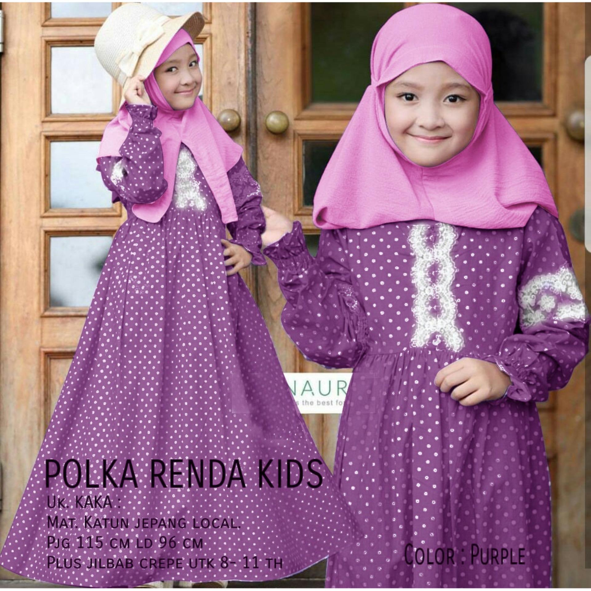 Pakaian Muslim Anak Perempuan -Gamis Polka Renda Kid