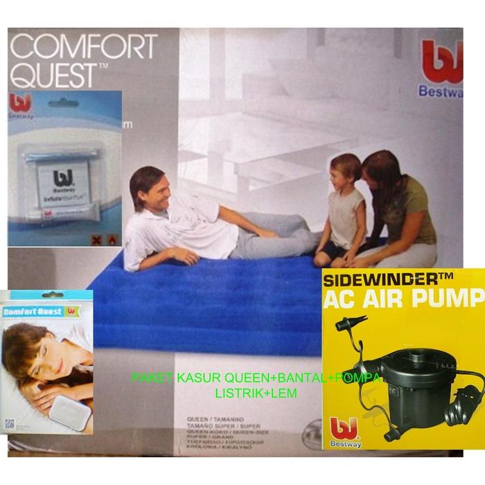 Paket kasur angin Queen + pompa Listrik+ bantal + lem kasur / kasur angin terbaru / kasur angin lengkap / kasur angin santai / kasur angin murah