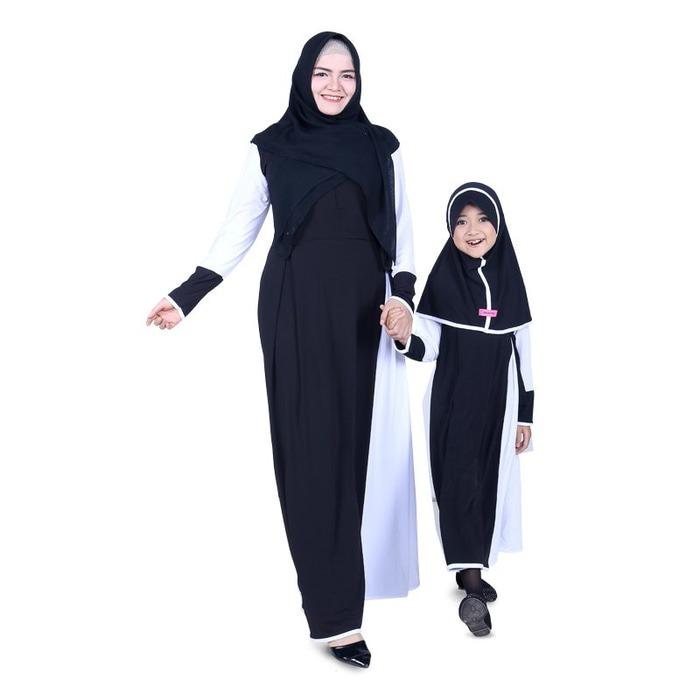 Baju Muslim Couple Ibu Anak Gamis Jersey - Hitam CMJBK02