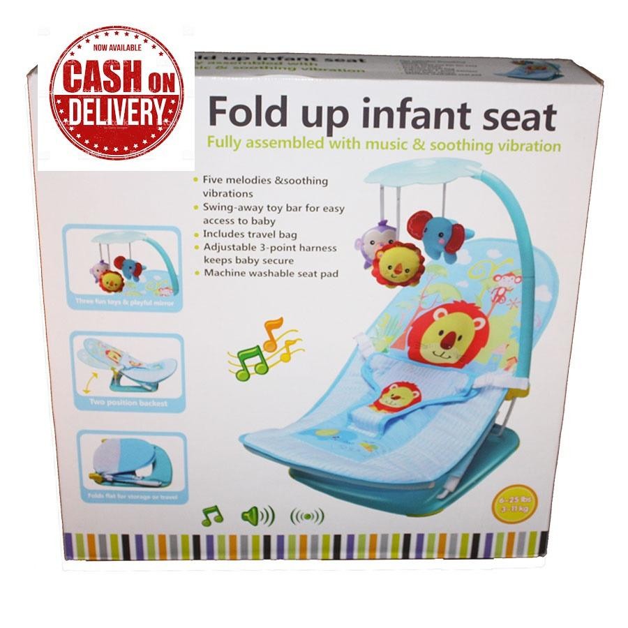 Ranjang Tempat Duduk Lipat Ayunan Bayi Portable dengan Musik & Goyang Fold Up Baby Infant Seat with Music and Soothing Vibration Biru