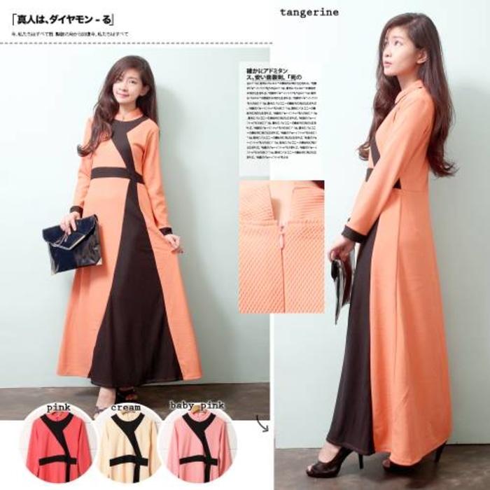 Gamis 111 Gamis Fashion Kerah Shanghai Kombinasi Warna Pastel
