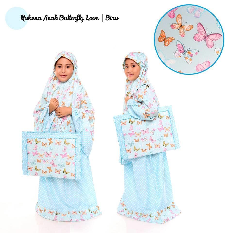 TERLARIS!!! MUKENA ANAK BUTTERFLY LOVE BIRU SIZE S mukena mewah / mukena dewasa / mukena tatuis / mukena anak / mukena bali / mukena katun jepang