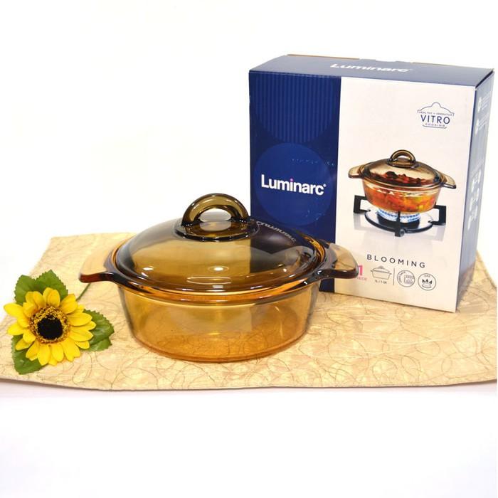 Luminarc Vitro Amber Casserole Dgn Tutup 1 Liter - Panci Masak Kaca - Mwozbl
