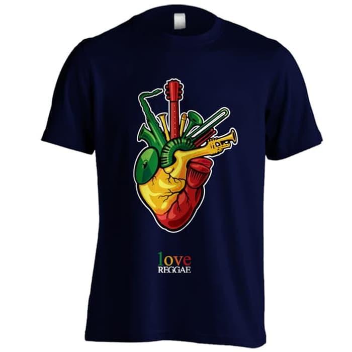 Kaos Distro Love Reggae Heart C01 Biru Dongker Ukuran Big Size XXXL