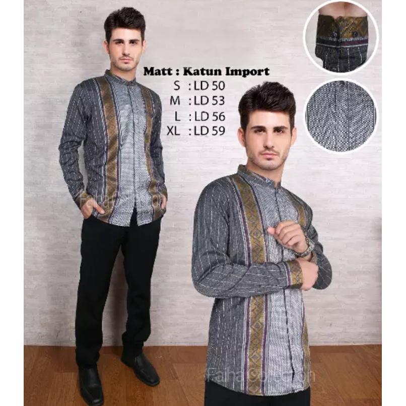 BAJU KEMEJA MUSLIM PRIA KOKO LENGAN PANJANG ABU SONGKET FZ1V TERBARU TERLARIS