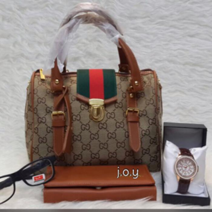 Tas Tas Selempang Branded Wanita Cantik Berkelas Tas Lokal/Tas Murah/Paketan Tas Murah/Paket 3in1 Gucci Speedy Canvas