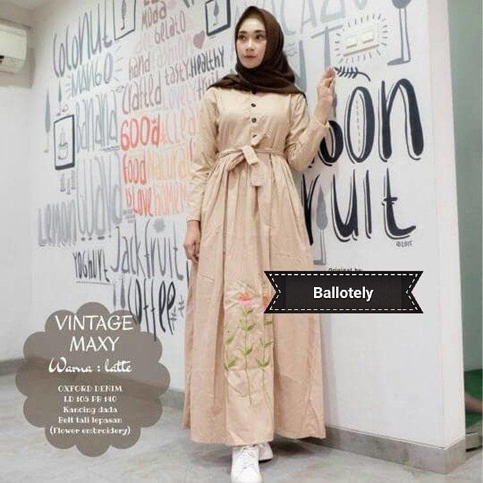 OEM Baju Original Vintage Maxy Balotely Gamis Panjang Wanita Muslim Pakaian Cewek Gaun Muslimah Hijab Casual Simple