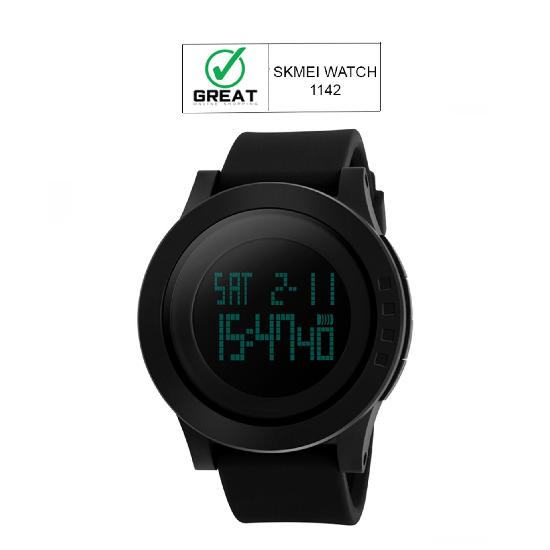 GREAT SKMEI 1142 Jam Tangan Digigtal Sport Pria Water Resistant 50m Rubber Strap - Hitam
