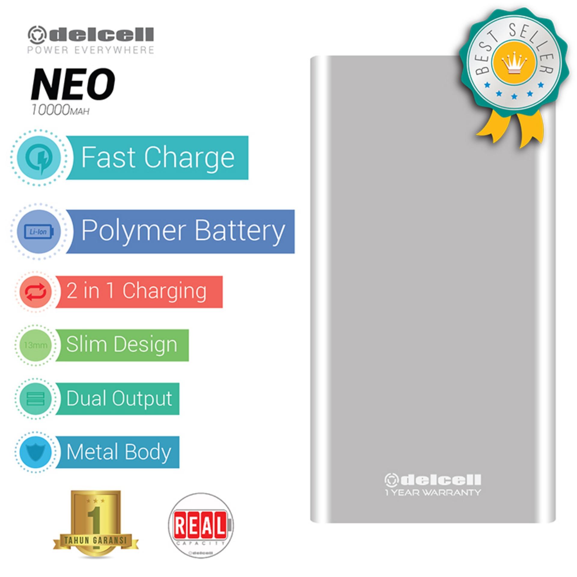 Delcell NEO Powerbank 10000mAh Real Capacity Fast Charging Polymer Battery - Silver