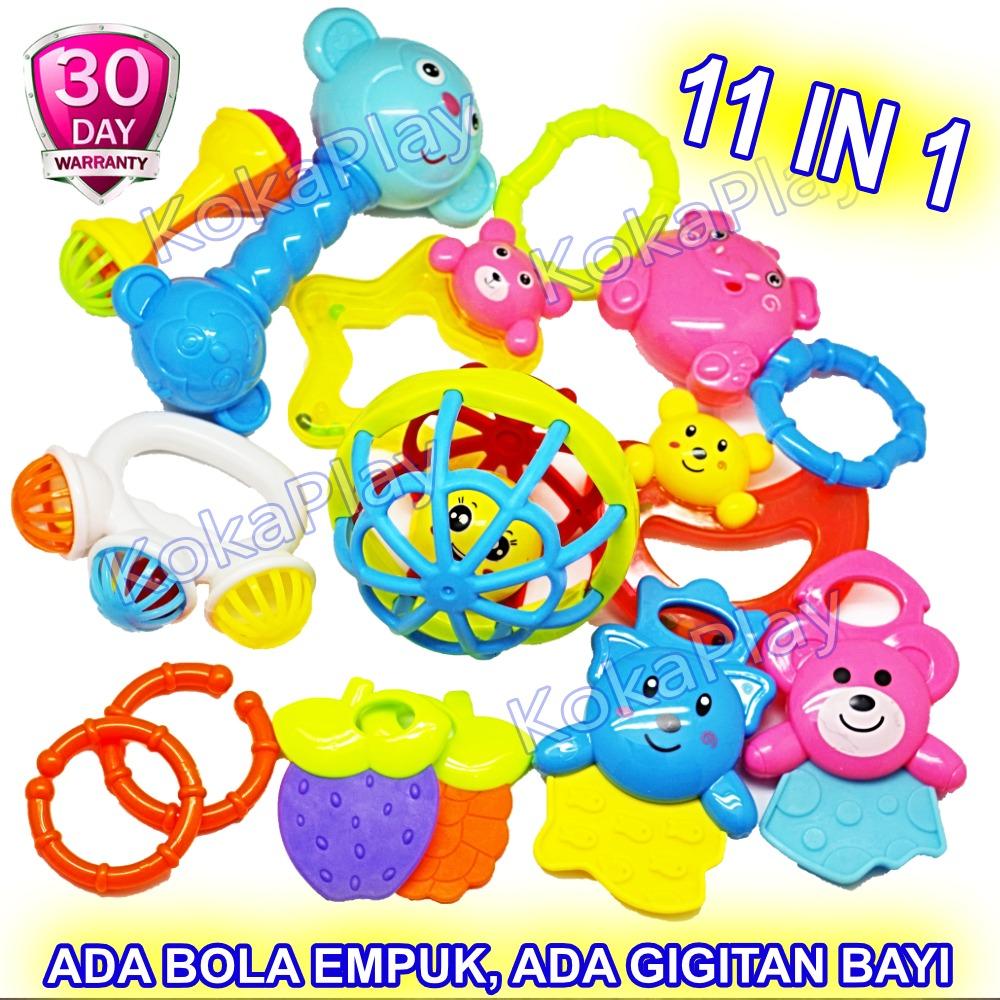 KokaPlay Baby Rattle Squishy 11 in 1 Play Set Mainan Anak Edukasi Kerincingan Bayi 11 in 1 Gigitan Bayi Soother Teether
