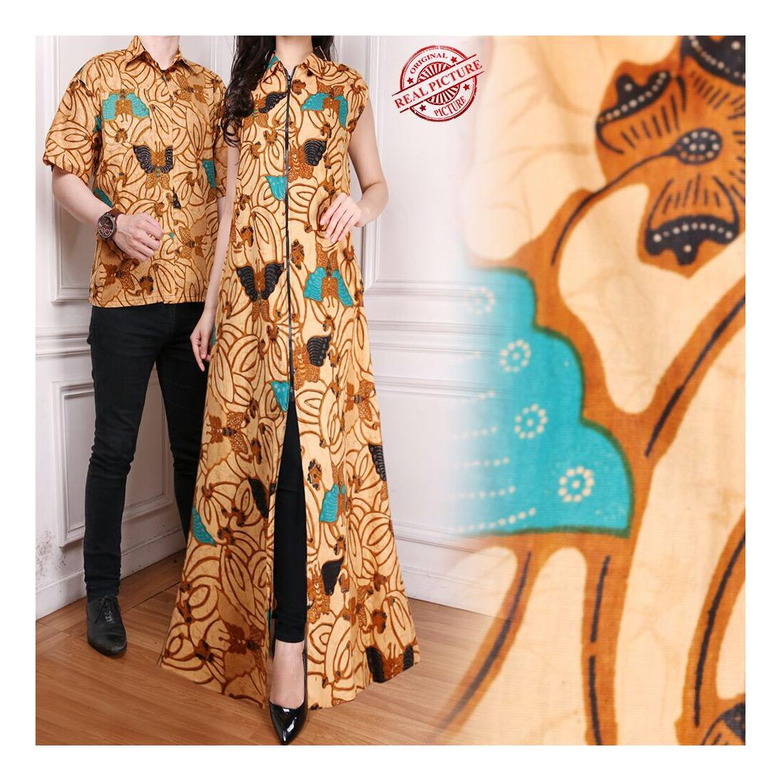 168 Collection Couple Gamis Longdress Taylor dan Kemeja Batik Pria