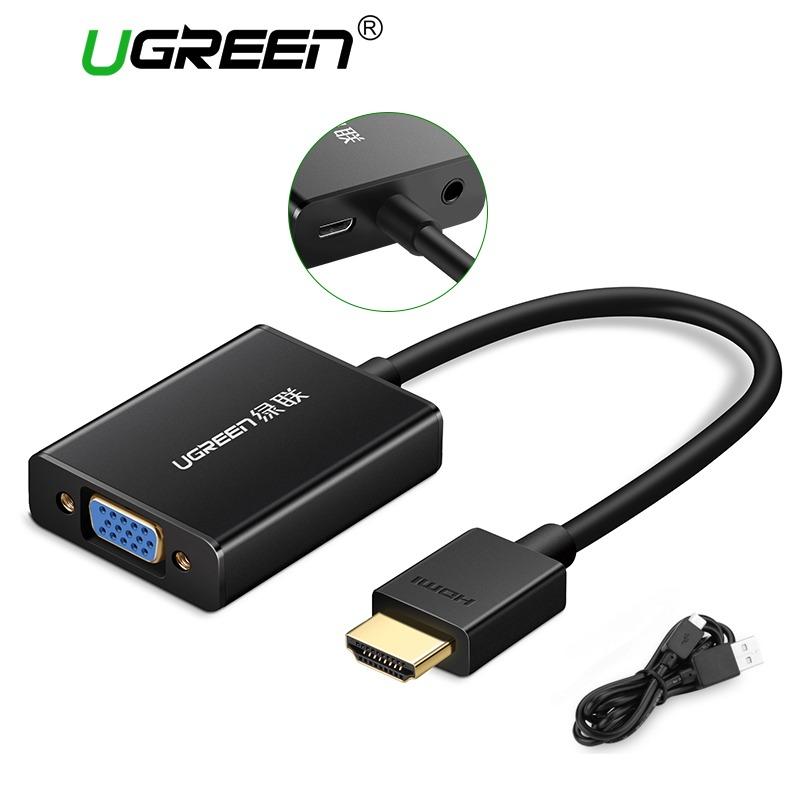 UGREEN aktif HDMI untuk VGA Adapter Converter dengan Audio dan Mirco USB Converter Premium aluminium kasus untuk Apple TV, PC, Laptop, Ultrabook, Raspberry Pi, Chromebook, mendukung 1920 x 1080 60 Hz (hitam)