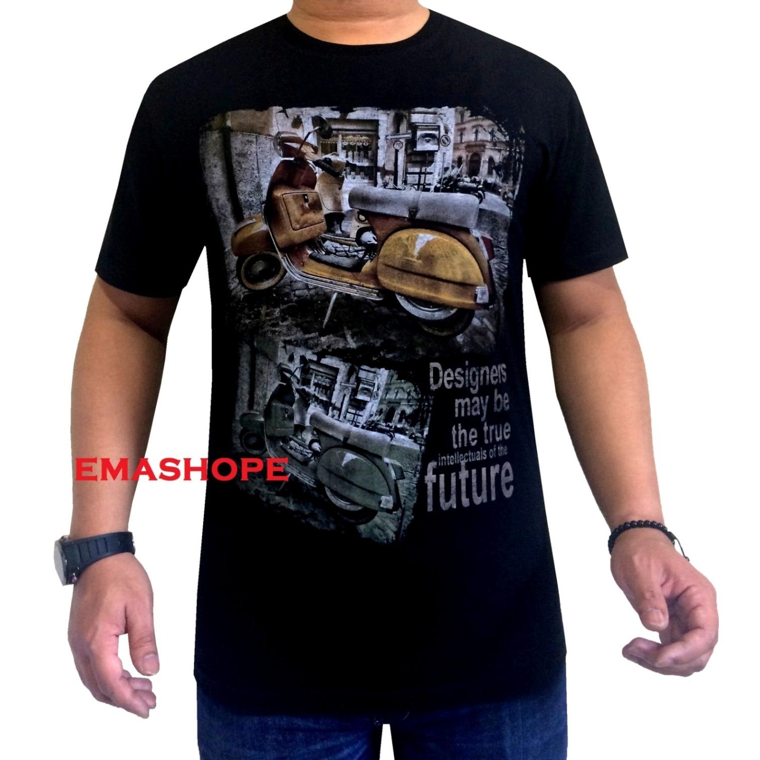 Ema Shope - Kaos Distro T-Shirt Distro Pria Fashion Cotton Combed 30s Atasan Pria Baju Cowok Cewek Pakaian 3D Terbaru Kekinian Anime Gambar Sablonan Keren Bagus Murah Modern Casual Kendaraan Clasik Roda Dua Vespa 2 Vespa Kaos Distro Modis - Kaos Hitam