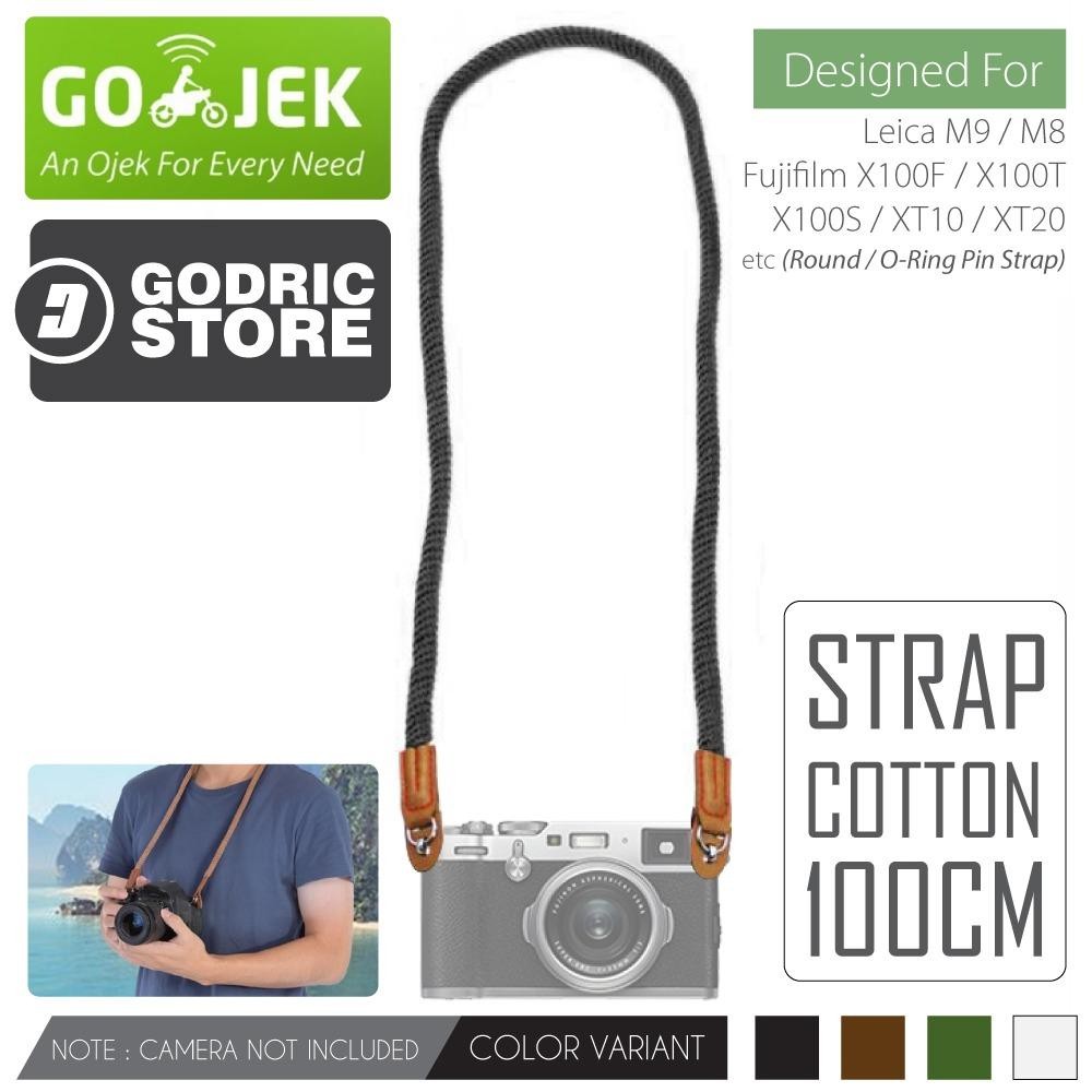 Godric Cotton Neck Strap Kepang Kamera Mirrorless Round Hole Leica M9 M8 / Fujifilm X100F X100T X100S XT10 XT20 etc - Hitam