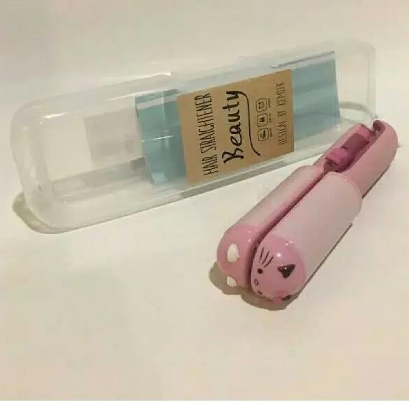 AIUEO Kemier Karakter ANIMAL Hello kit-tys Beauty 2 in 1 Catok Mini Rambut Lurus Curly - Pink