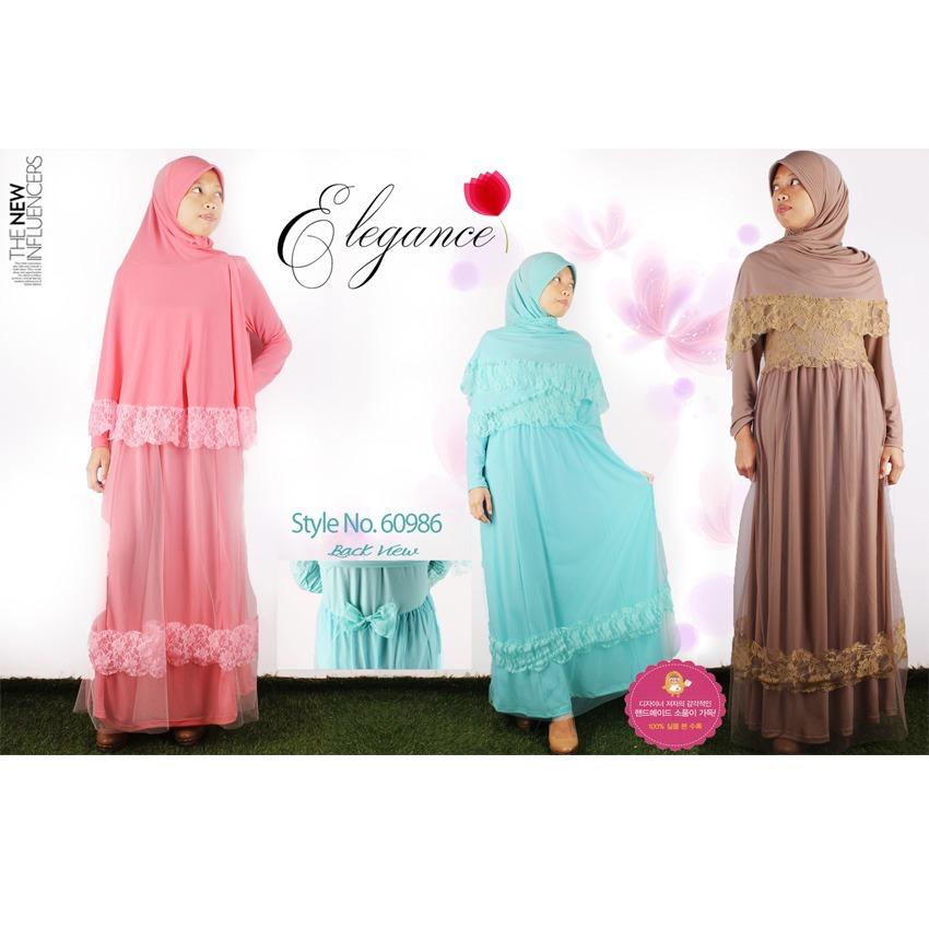 Oma Holley Fashion Novi Baju Muslim Maxi Dress Layer Renda Termasuk Hijab - Size M